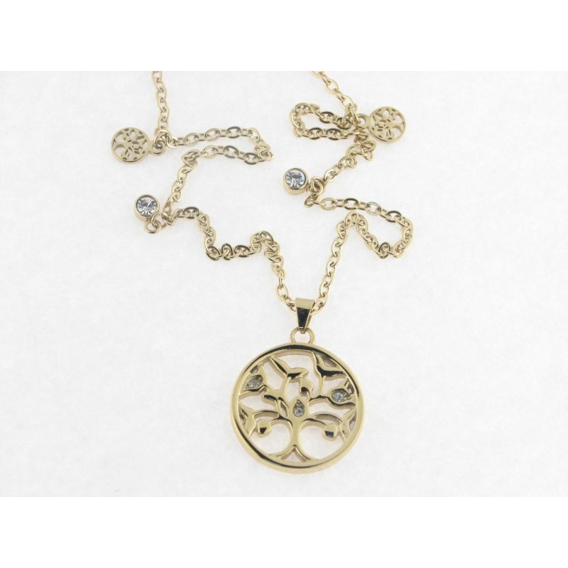 Lotus collar acero chapado piedras