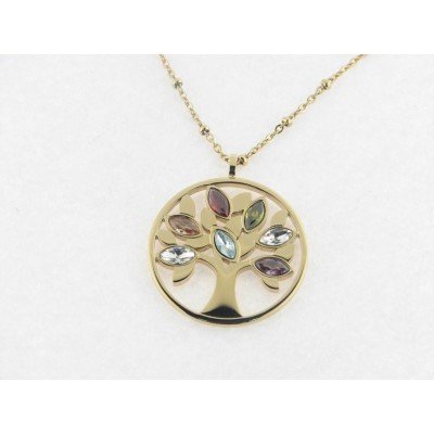 Lotus colgante acero chapado piedras c/cadena