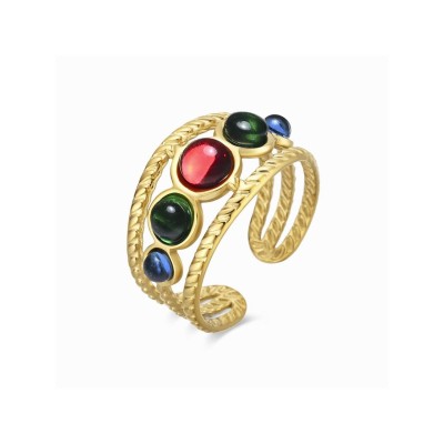 Luxenter Sortija Acero Chapado Piedras Fansya