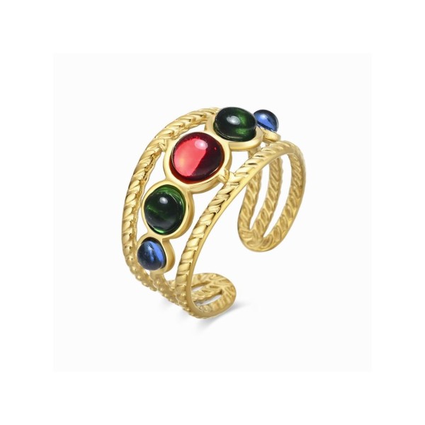 Luxenter Sortija Acero Chapado Piedras Fansya