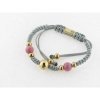 Disorder Pulsera Hilo Gris Bolas 8 mm Rosa Acero Dorado