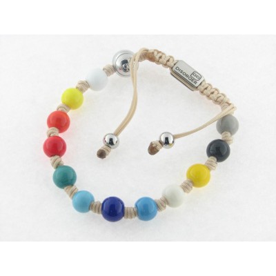 Disorder Pulsera Hilo Beige Murano Bola 8 mm Acero