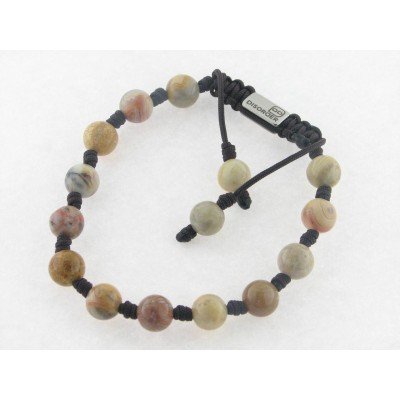 Disorder Pulsera Hilo Marrón  Bolas 8 mm Acero