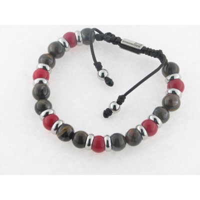 Disorder Pulsera Hilo Marrón Bolas 8 mm Colores Acero