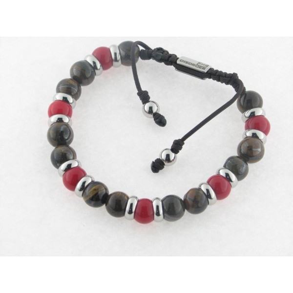 Disorder Pulsera Hilo Marrón Bolas 8 mm Colores Acero