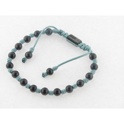 Disorder Pulsera Hilo Verde Bolas 6 mm Acero Negro