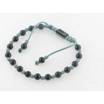 Disorder Pulsera Hilo Verde Bolas 6 mm Acero Negro