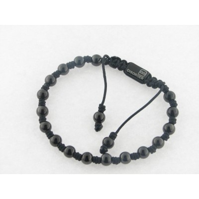Disorder Pulsera Hilo Negro Bolas 6 mm Acero Negro