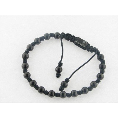 Disorder Pulsera Hilo Negro Bolas 6 mm Acero Negro