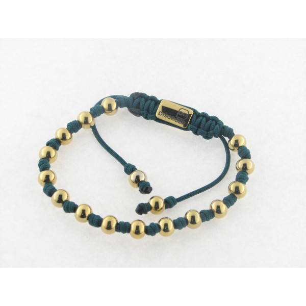 Disorder Pulsera Hilo Verde Bolas 6 mm Acero Dorado
