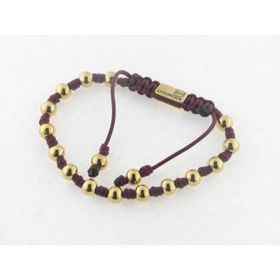 Disorder Pulsera Hilo Burdeos Bolas 6 mm Acero Dorado