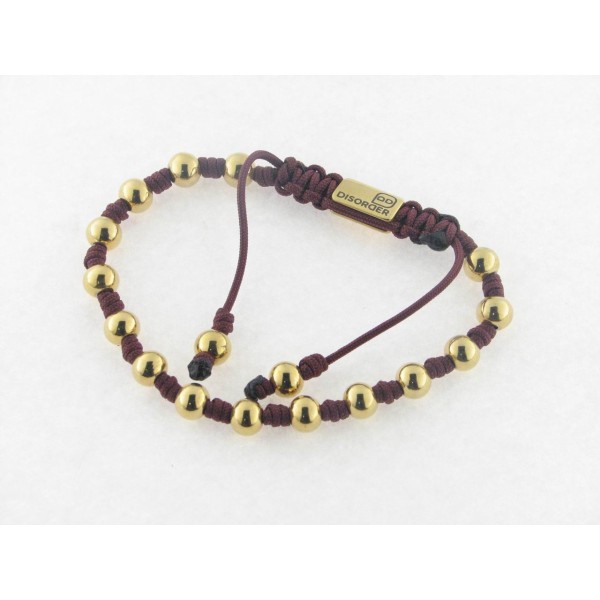 Disorder Pulsera Hilo Burdeos Bolas 6 mm Acero Dorado