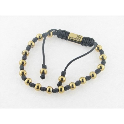 Disorder Pulsera Hilo Gris Bolas 6 mm Acero Dorado