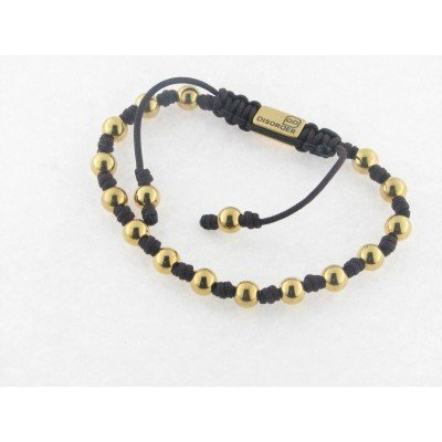 Disorder Pulsera Hilo Marrón Bolas 6 mm Acero Dorado