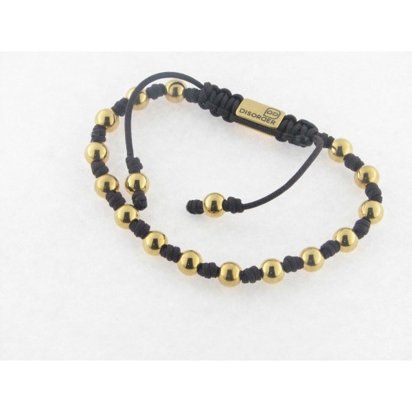 Disorder Pulsera Hilo Marrón Bolas 6 mm Acero Dorado