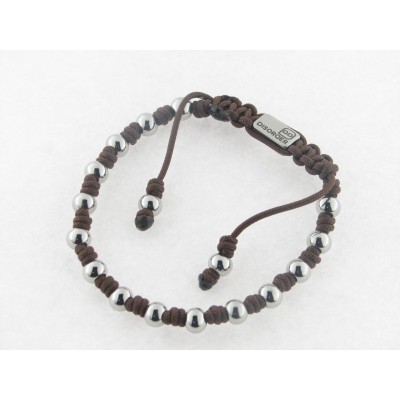 Disorder Pulsera Hilo Marrón Bolas 6 mm Acero