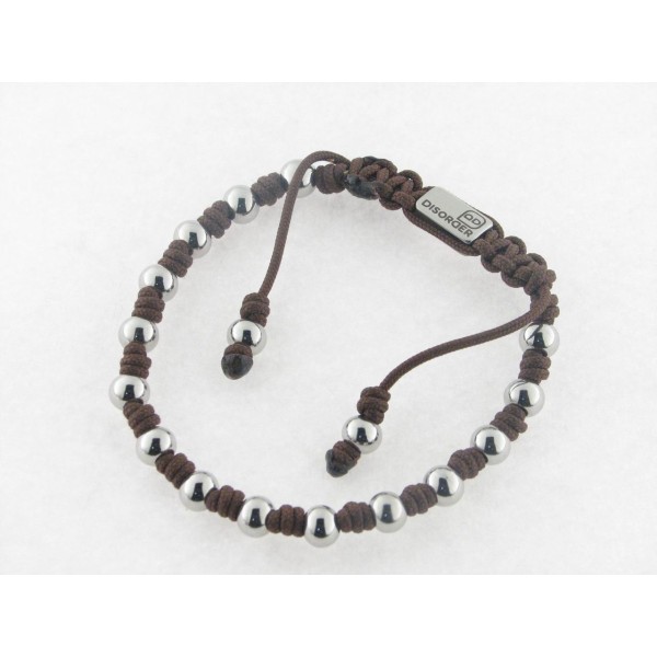 Disorder Pulsera Hilo Marrón Bolas 6 mm Acero