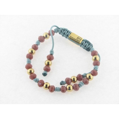 Disorder Pulsera Hilo Verde Bolas 6 mm Acero Dorado