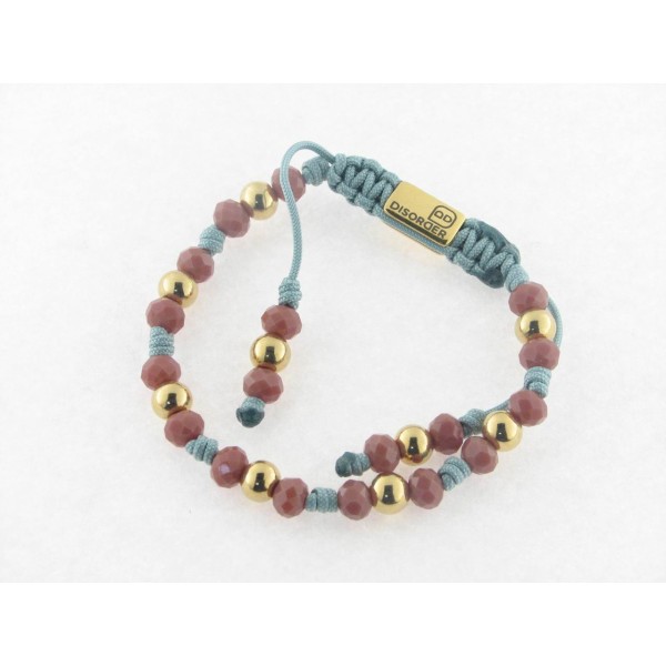 Disorder Pulsera Hilo Verde Bolas 6 mm Acero Dorado