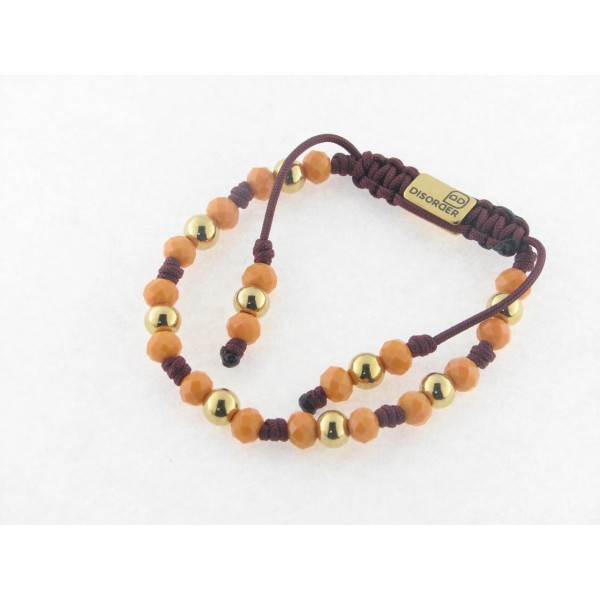 Disorder Pulsera Hilo Burdeos Bolas 6 mm Acero Dorado