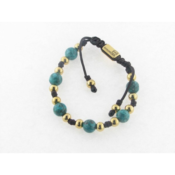 Disorder Pulsera Hilo Marrón Bolas 8 mm Verde Acero Doradp