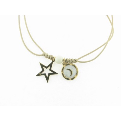 Disorder Collar Hilo Beige Charms Starrs Acero Dorado