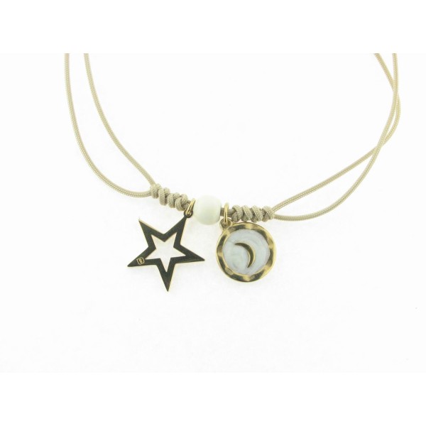 Disorder Collar Hilo Beige Charms Starrs Acero Dorado
