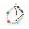 Disorder Pulsera Hilo Negro Bolas 8 mm Beige Acero Dorado