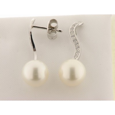 Pendientes Oro Blanco Perla Piedras
