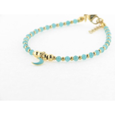 Pulsera Acero Chapado Bolas Turquesas