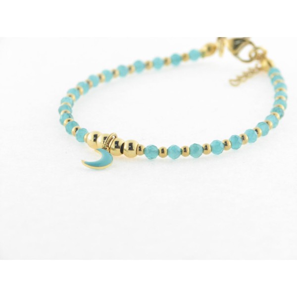 Pulsera Acero Chapado Bolas Turquesas