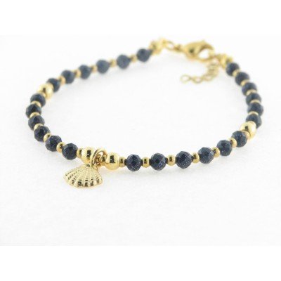 Pulsera Acero Chapado Bolas Negras