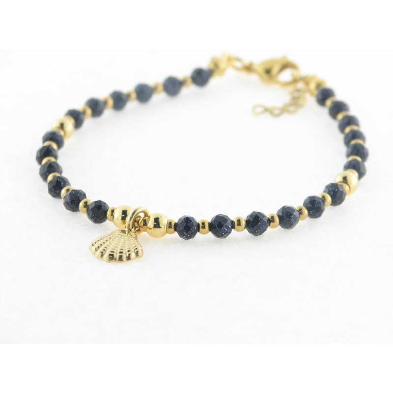 Pulsera Acero Chapado Bolas Negras