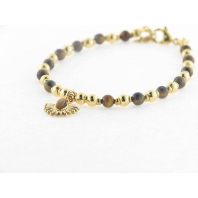 Pulsera Acero Chapado Bolas Marrones
