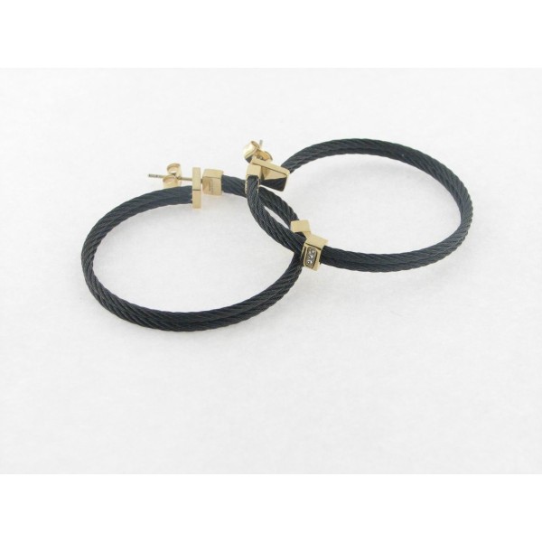 Viceroy pendientes aro acero negro circonitas