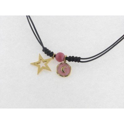 Disorder Collar Hilo Marrón Charms Starrs Acero Dorado