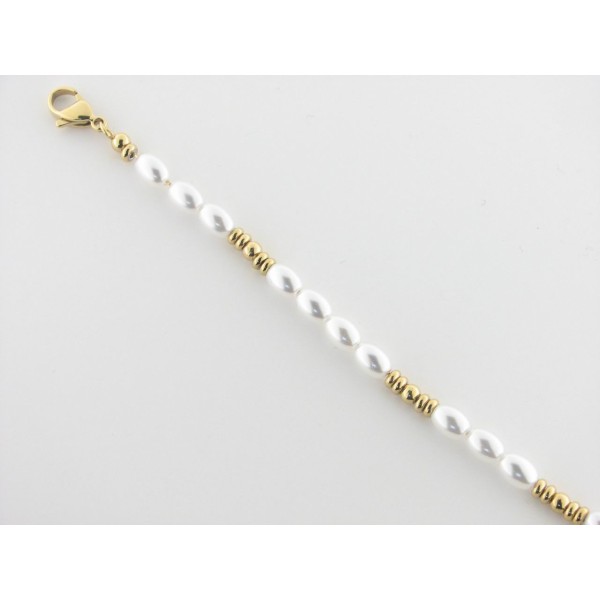 Lotus pulsera acero chapado perlas