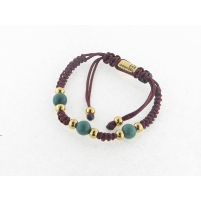 Disorder Pulsera Hilo Burdeos Bolas 8 mm Acero Dorado
