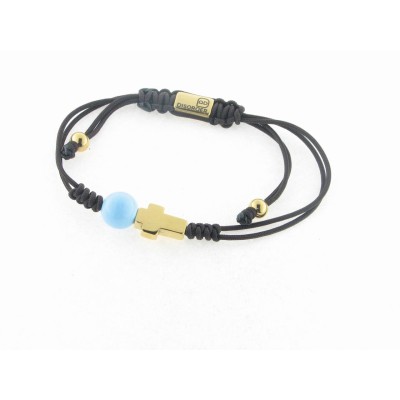 Disorder Pulsera Hilo Marrón Bola Murano Azul Acero Dorado