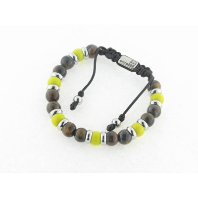 Disorder Pulsera Hilo Marron Bolas 8 mm Acero