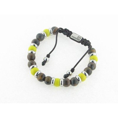 Disorder Pulsera Hilo Marron Bolas 8 mm Acero