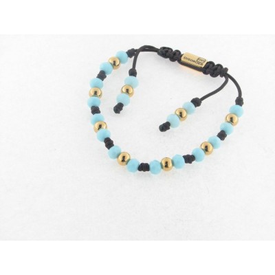 Disorder Pulsera Hilo Marron Bolas 6 mm Acero Dorado