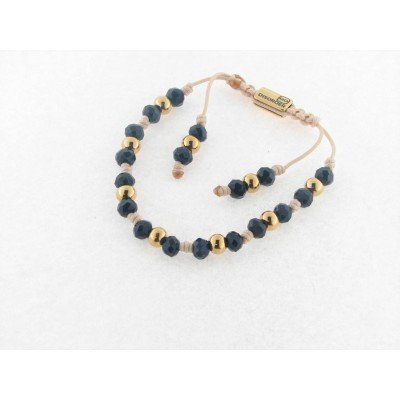 Disorder Pulsera Hilo Beige Bolas 6 mm Acero Dorado