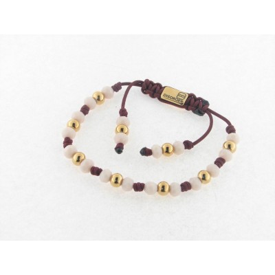 Disorder Pulsera Hilo Burdeos Bolas 6 mm Acero Dorado