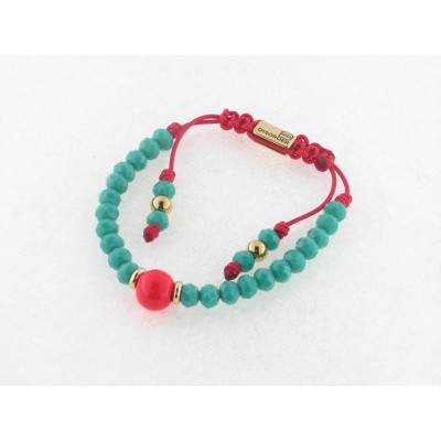Disorder Pulsera Hilo Rojo Bolas 6 mm Acero Dorado