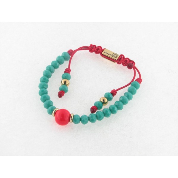 Disorder Pulsera Hilo Rojo Bolas 6 mm Acero Dorado