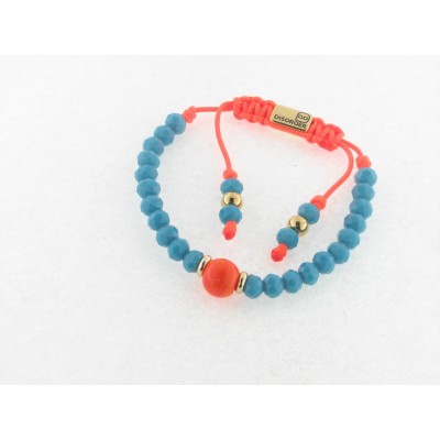 Disorder Pulsera Hilo Naranja Bolas 6 mm Acero Dorado
