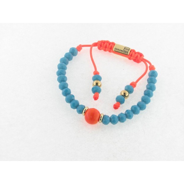 Disorder Pulsera Hilo Naranja Bolas 6 mm Acero Dorado