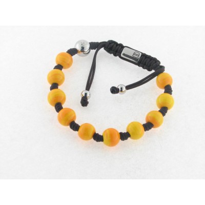 Disorder Pulsera Hilo Marron Murano Bola 10 mm Acero
