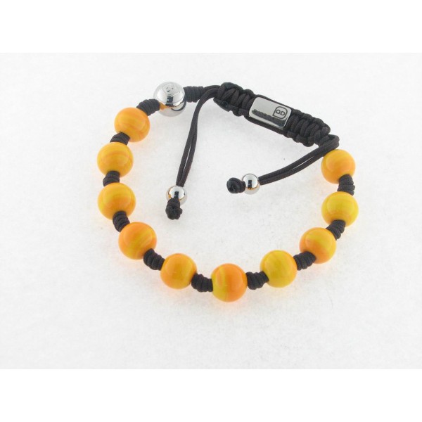 Disorder Pulsera Hilo Marron Murano Bola 10 mm Acero